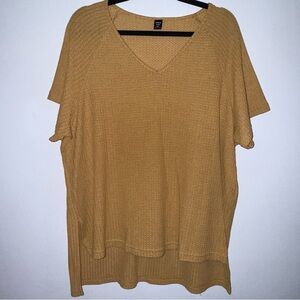 SHEIN curve size 0XL Raglan Sleeve Slit Hem Waffle Knit Tee color mustard yellow